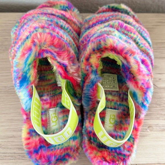 UGG Women's Multicolor Fluff Yeah Pixelate Slide Sandal. Size 7 - Picture 7 of 9